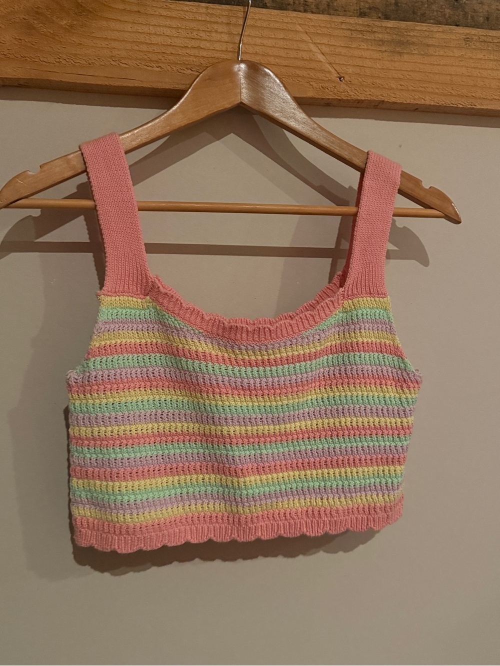 Pastel Striped Cropped Knit Tank Top - Pink, Mint, Yellow